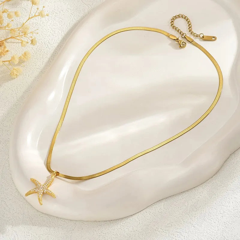 French Style Ocean Starfish Pentagram Necklace For Women Summer New Trendy Light Luxury Niche Design Clavicle Chain