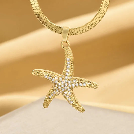 French Style Ocean Starfish Pentagram Necklace For Women Summer New Trendy Light Luxury Niche Design Clavicle Chain