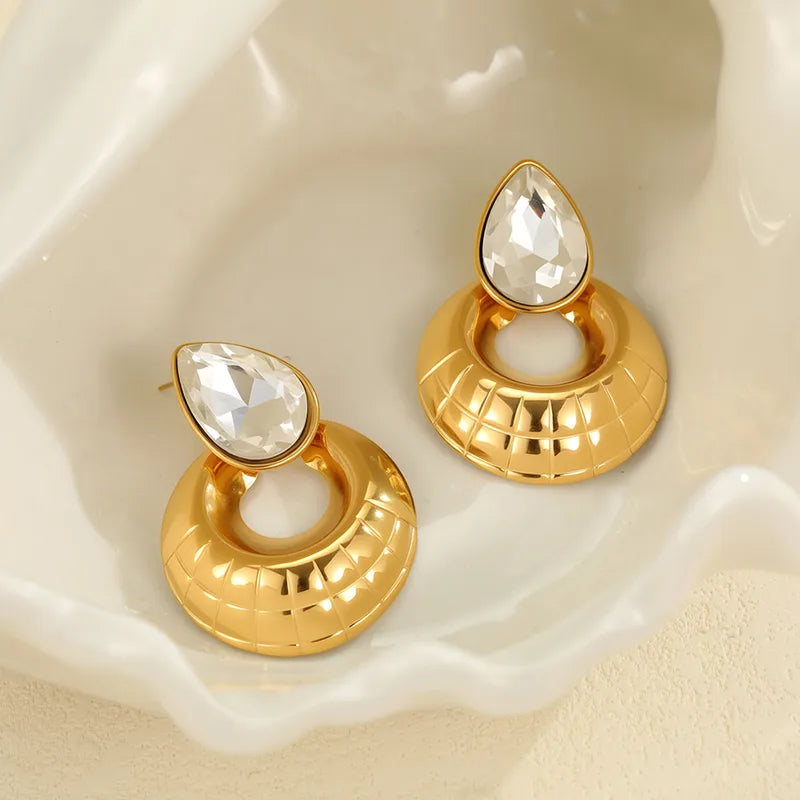 French Style Zircon Water Drop Earrings For Women, Unique Design, Non-Fading, Vacuum Electroplated (Fired)