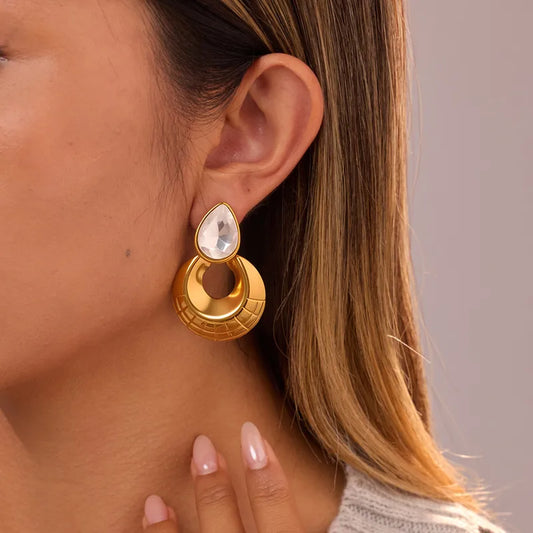 French Style Zircon Water Drop Earrings For Women, Unique Design, Non-Fading, Vacuum Electroplated (Fired)