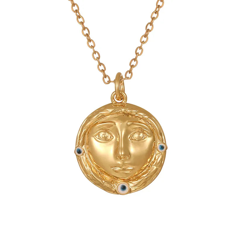 French Vintage Eight-pointed Star Pendant Necklace Titanium Steel Non-fading 18K Embedded Zircon Wave Pattern Jewelry For Women