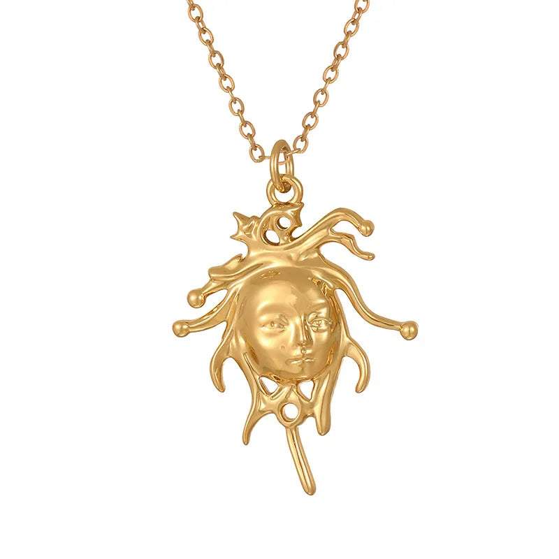 French Vintage Eight-pointed Star Pendant Necklace Titanium Steel Non-fading 18K Embedded Zircon Wave Pattern Jewelry For Women