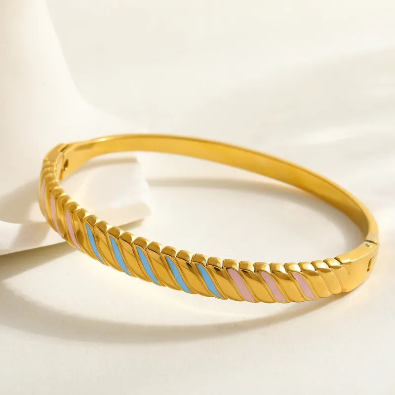 Fresh Sweet Stainless Steel 18K Gold Plated Zirconia Stone Oil Drop Pattern Bracelet Casual Vintage Artistic Women's Jewelry