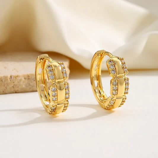 Geometric Copper Plated Imitation Gold Embedded Zirconia Stud Earrings Fashionable Elegant Holiday Weekend Daily Date Jewelry