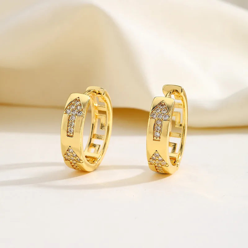 Geometric Copper Plated Imitation Gold Embedded Zirconia Stud Earrings Fashionable Elegant Holiday Weekend Daily Date Jewelry