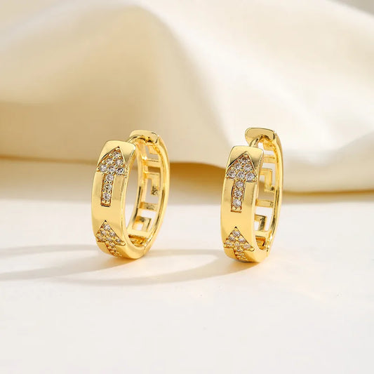 Geometric Copper Plated Imitation Gold Embedded Zirconia Stud Earrings Fashionable Elegant Holiday Weekend Daily Date Jewelry