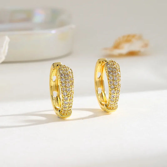 Geometric Copper Plated Imitation Gold Stud Earrings With Embedded Zirconia Elegant Simple Fashion For Women Suitable For All Seasons