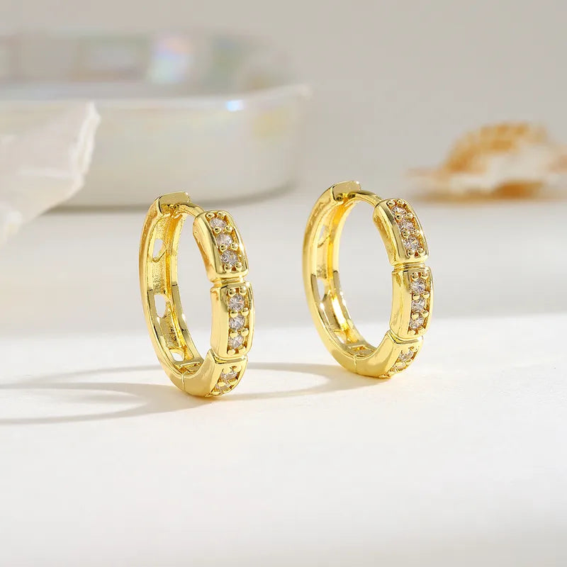 Geometric Copper Plated Imitation Gold Stud Earrings With Embedded Zirconia Elegant Simple Fashion For Women Suitable For All Seasons