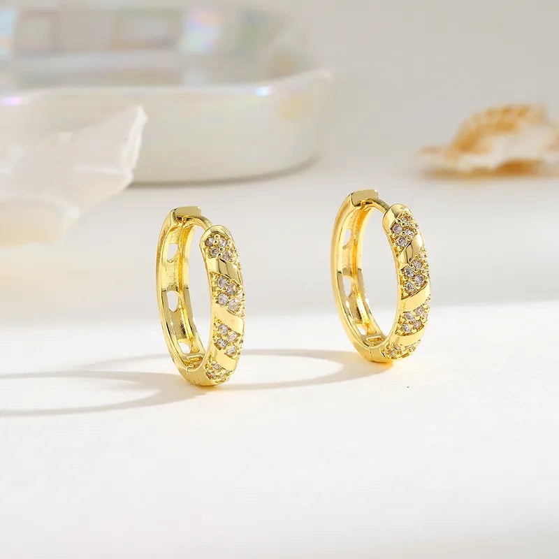 Geometric Copper Plated Imitation Gold Stud Earrings With Embedded Zirconia Elegant Simple Fashion For Women Suitable For All Seasons