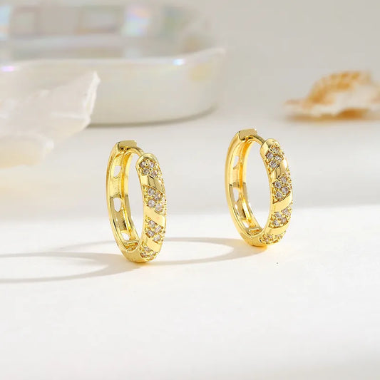 Geometric Copper Plated Imitation Gold Stud Earrings With Embedded Zirconia Elegant Simple Fashion For Women Suitable For All Seasons