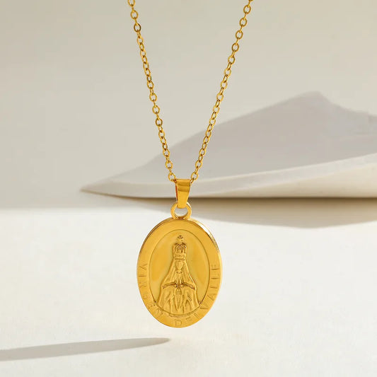 Geometric Cross Pendant Necklace Stainless Steel Plated 18K Gold Elegant Vintage Religious Classic Artistic Lobster Clasp