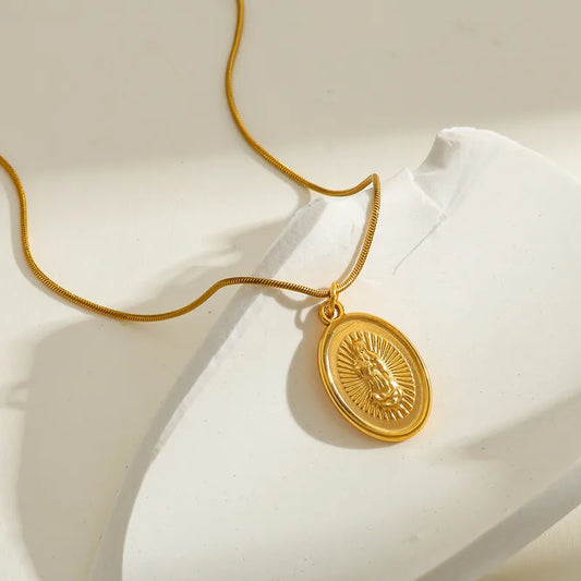 Geometric Cross Pendant Necklace Stainless Steel Plated 18K Gold Elegant Vintage Religious Classic Artistic Lobster Clasp