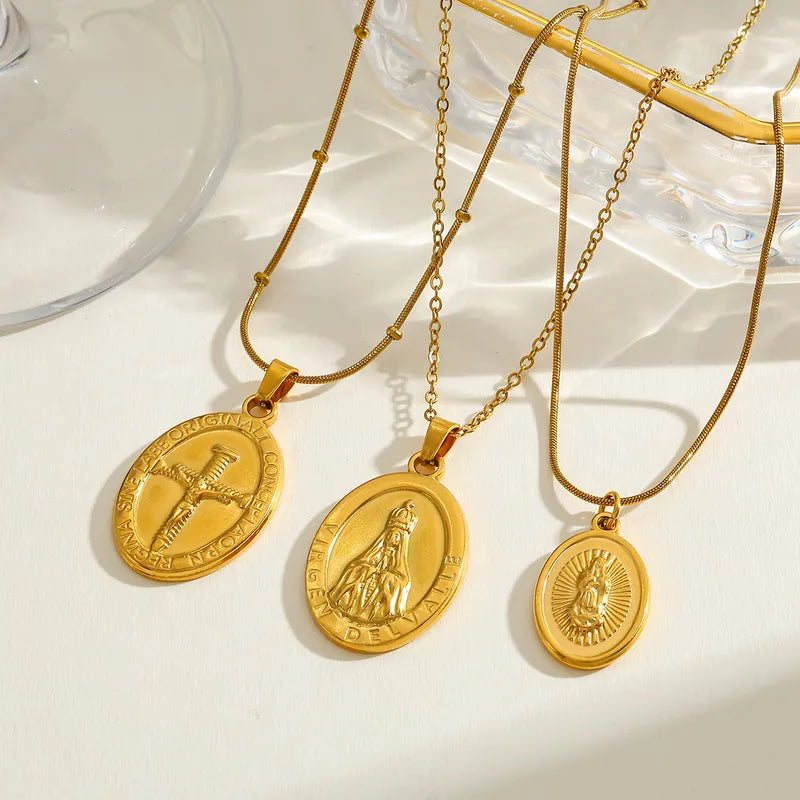 Geometric Cross Pendant Necklace Stainless Steel Plated 18K Gold Elegant Vintage Religious Classic Artistic Lobster Clasp