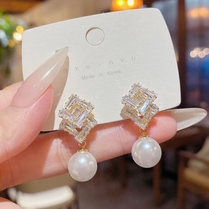 Geometric Pearl Earrings Style 925 Silver Jewelry Simple Accessories Suitable For Women
