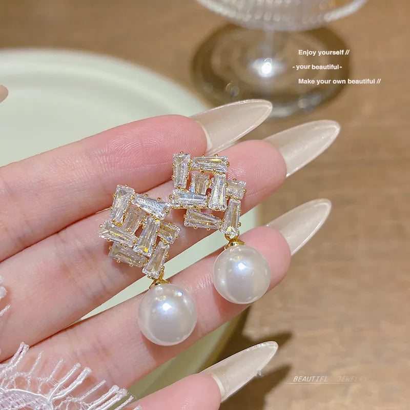 Geometric Pearl Earrings Style 925 Silver Jewelry Simple Accessories Suitable For Women