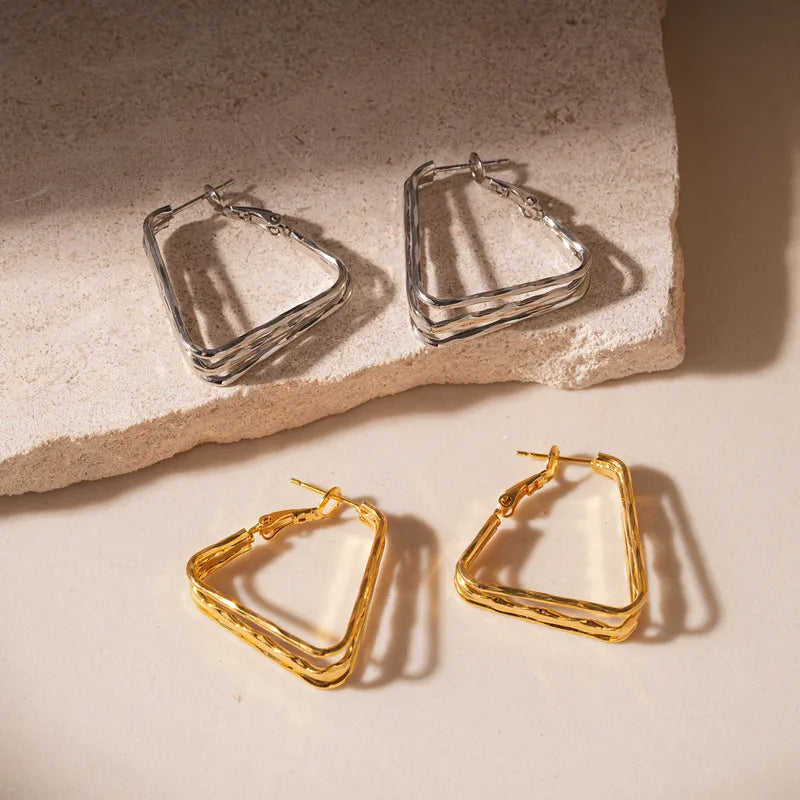 Geometric Square Pendant Earrings Plated With Genuine Gold Fashionable Luxury Women's Jewelry Copper Material 925 Silver Post