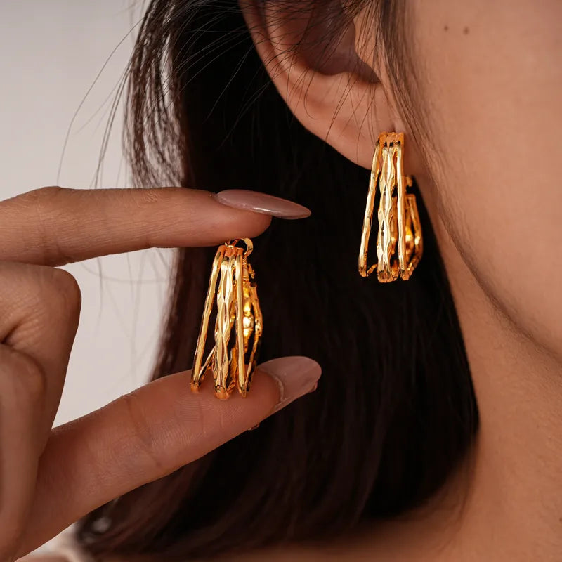 Geometric Square Pendant Earrings Plated With Genuine Gold Fashionable Luxury Women's Jewelry Copper Material 925 Silver Post