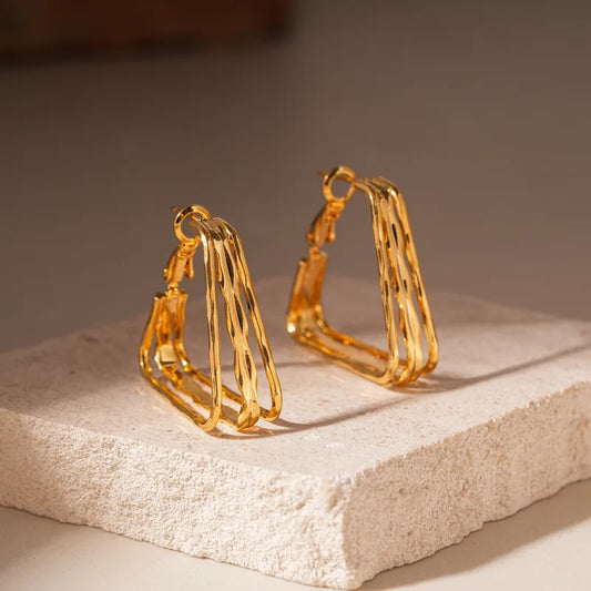 Geometric Square Pendant Earrings Plated With Genuine Gold Fashionable Luxury Women's Jewelry Copper Material 925 Silver Post