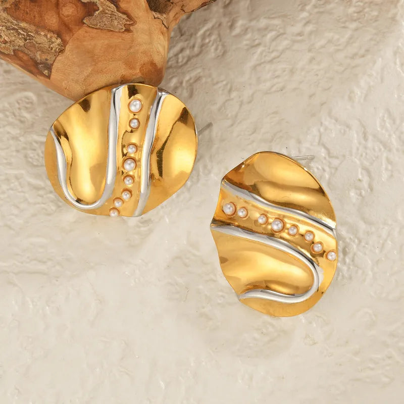 Geometric Stainless Steel Crystal Inlaid Earrings Studs Women's Jewelry