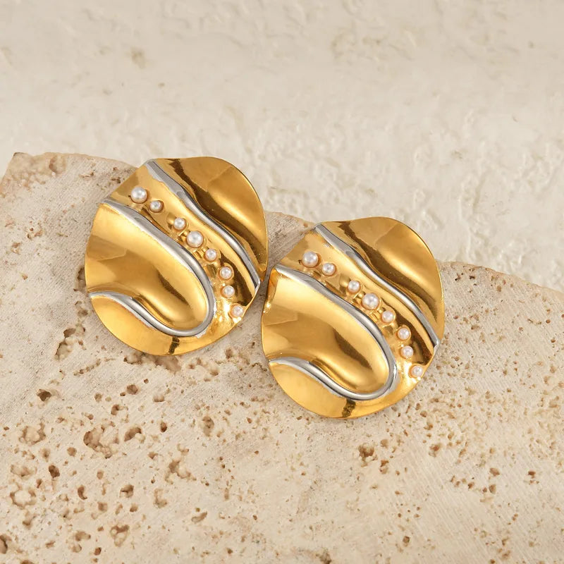 Geometric Stainless Steel Crystal Inlaid Earrings Studs Women's Jewelry