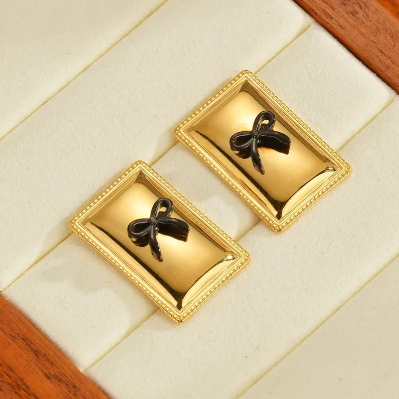 Geometric Stainless Steel Earrings Bowknot Design Gold Plated Minimalist Jewelry For Women