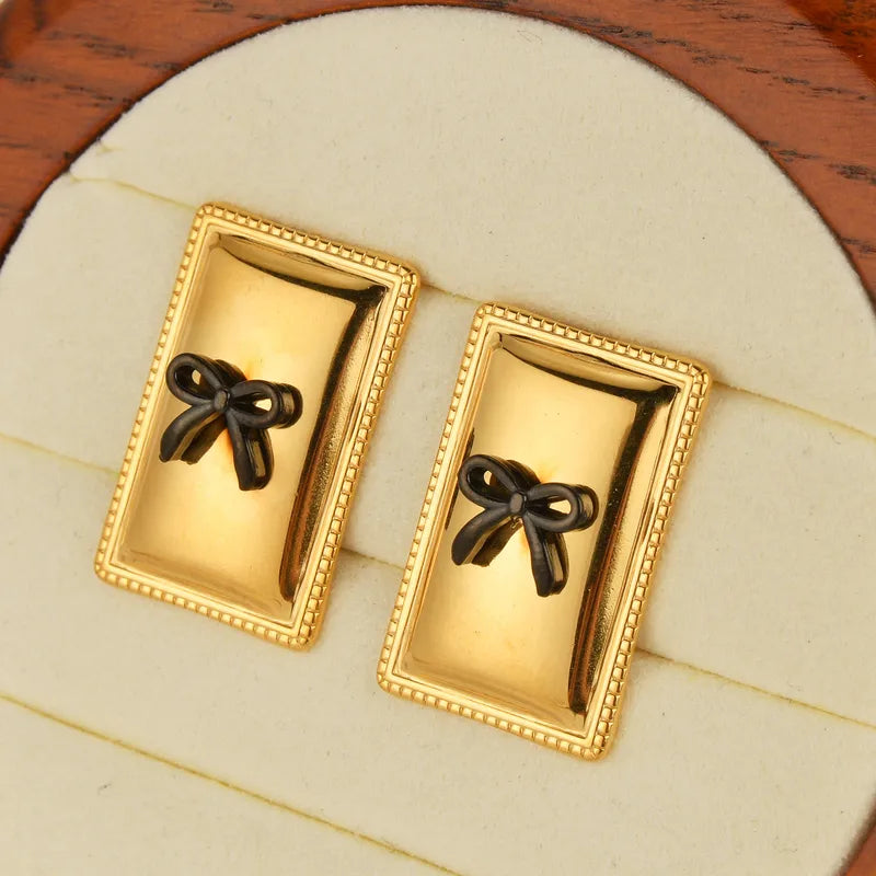 Geometric Stainless Steel Earrings Bowknot Design Gold Plated Minimalist Jewelry For Women