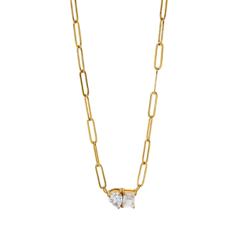 Geometric Waterdrop Zircon Cross Chain Stainless Steel Necklace 18K Gold Plated Clavicle Chain Women's Style INS Personality Design