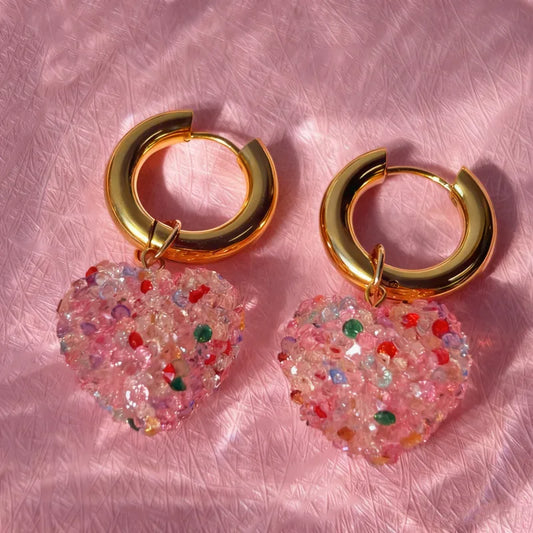 Girl Heart-shaped Sugar Diamond Stainless Steel Earrings Shiny Pink Candy Heart-shaped Women's Jewelry Accessories