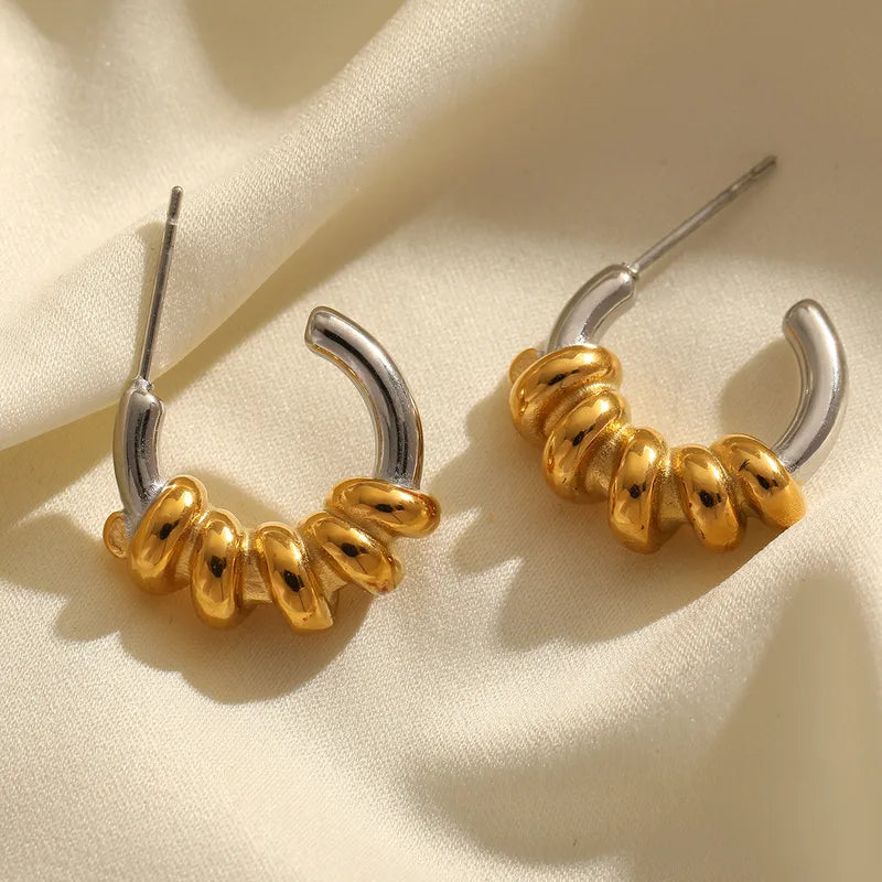 Glam Shiny Round Spiral 304 Stainless Steel Ear Studs