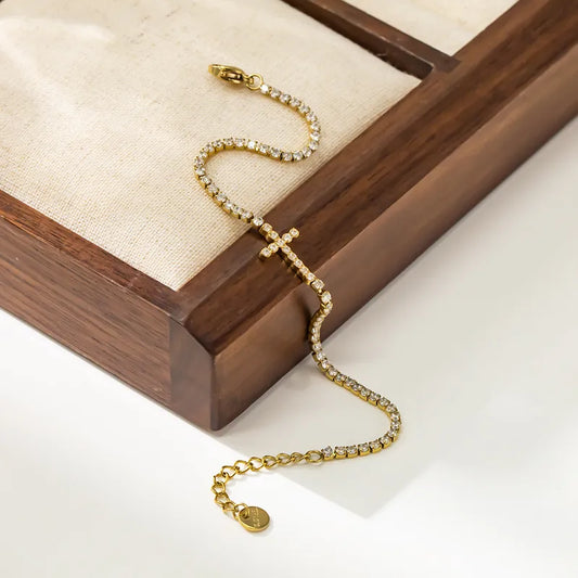 Gold Gold-Plated Zircon Cross Bracelet For Women Simple Titanium Steel Geometric Anniversary Celebration