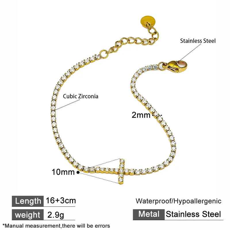 Gold Gold-Plated Zircon Cross Bracelet For Women Simple Titanium Steel Geometric Anniversary Celebration
