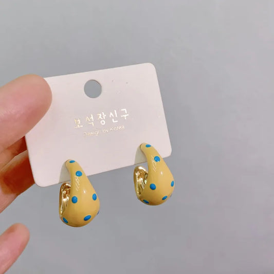 Gold Plated Copper Dopaamine Polka Dot Enamel Drop Earrings Sweet Style Geometric Pattern Women's Jewelry Earring Pins