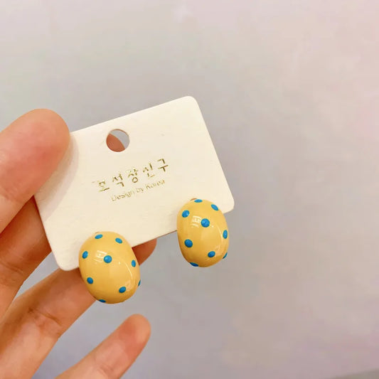 Gold Plated Copper Dopaamine Polka Dot Enamel Drop Earrings Sweet Style Geometric Pattern Women's Jewelry Earring Pins