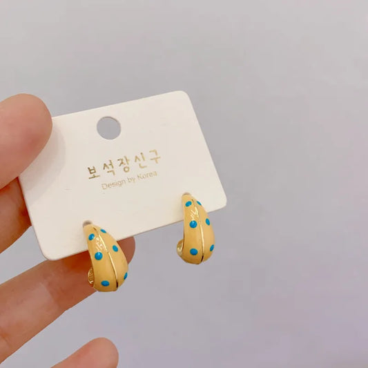 Gold Plated Copper Dopaamine Polka Dot Enamel Drop Earrings Sweet Style Geometric Pattern Women's Jewelry Earring Pins