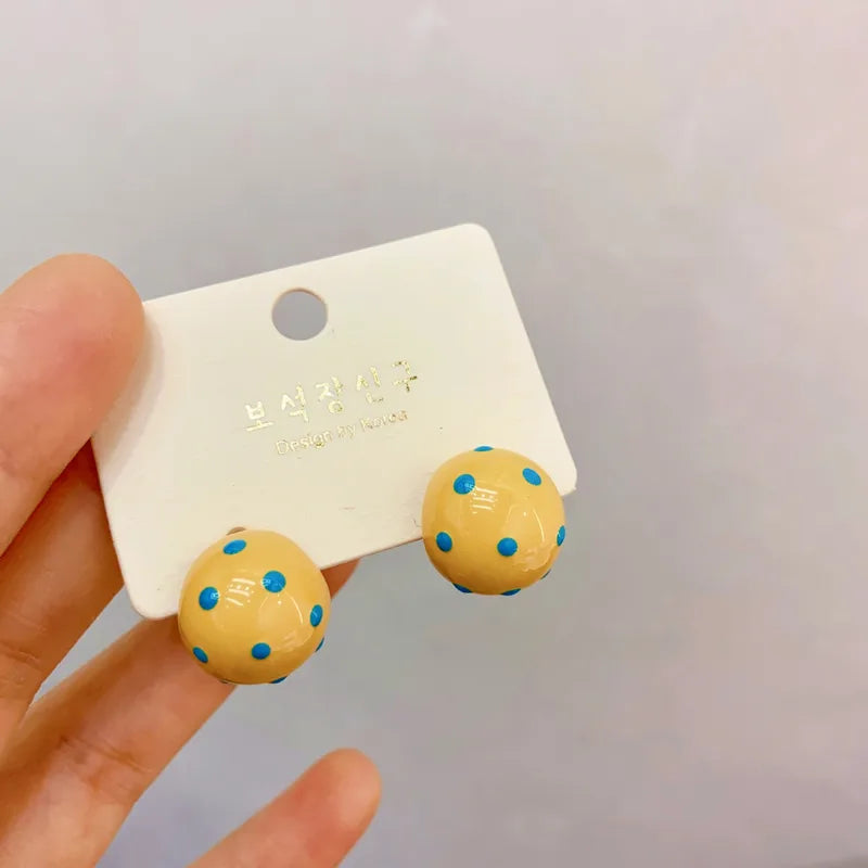 Gold Plated Copper Dopaamine Polka Dot Enamel Drop Earrings Sweet Style Geometric Pattern Women's Jewelry Earring Pins