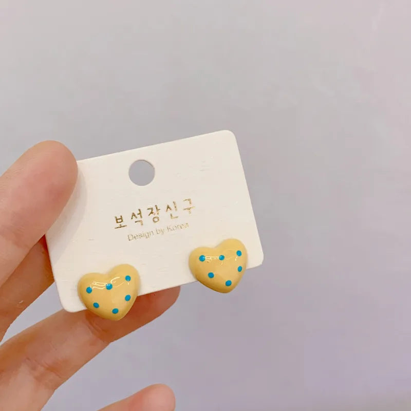 Gold Plated Copper Dopaamine Polka Dot Enamel Drop Earrings Sweet Style Geometric Pattern Women's Jewelry Earring Pins