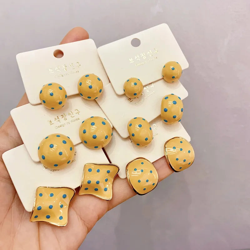 Gold Plated Copper Dopaamine Polka Dot Enamel Drop Earrings Sweet Style Geometric Pattern Women's Jewelry Earring Pins