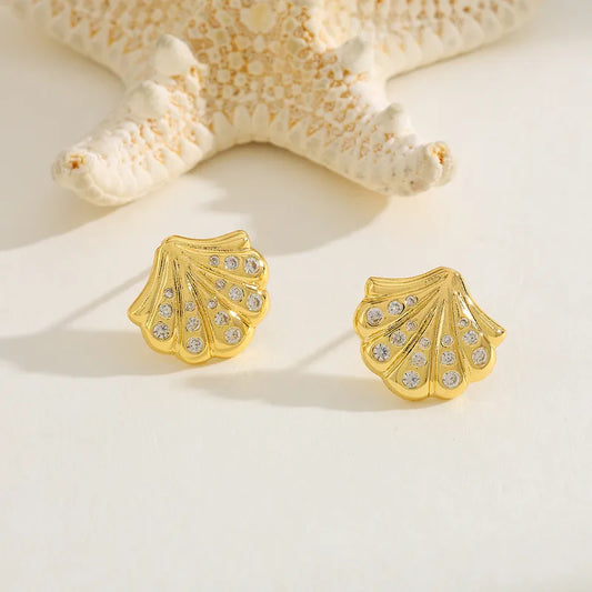Gold Plated Copper Starfish Sea Horse Shell Earrings With Embedded Zirconia Studs For Women Holiday Weekend Daily Date Festive