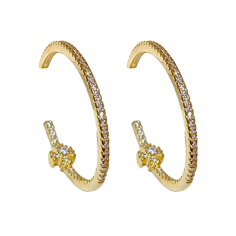 Gold Plated Silver Needle Zircon Cross Earrings Fashionable Minimalist Stud Earrings High-End Feelings Women's Jewelry