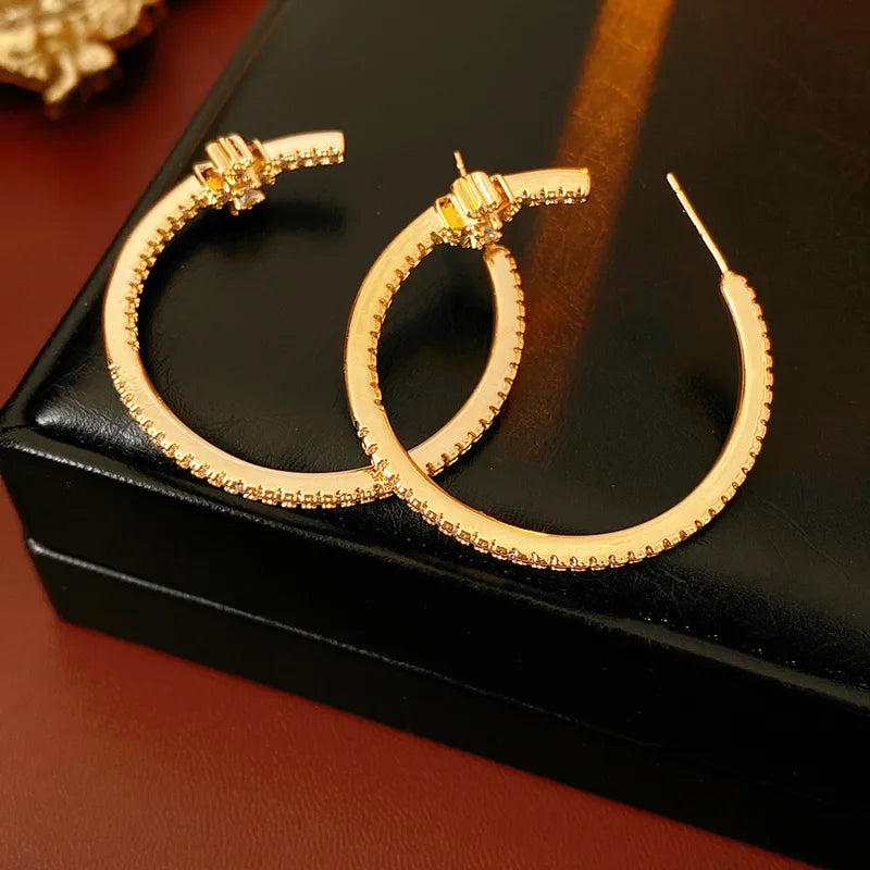 Gold Plated Silver Needle Zircon Cross Earrings Fashionable Minimalist Stud Earrings High-End Feelings Women's Jewelry