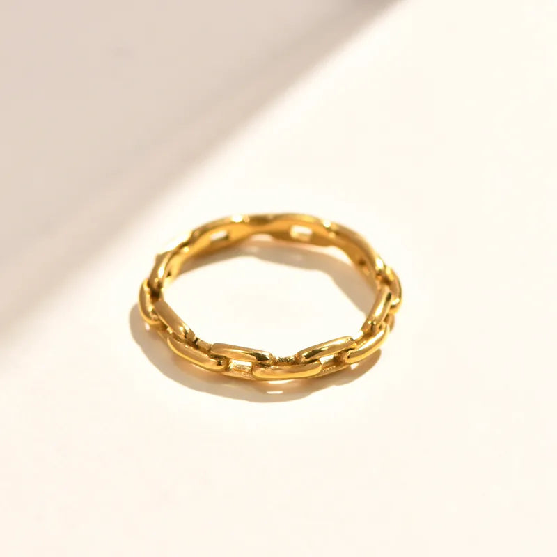 Gold Plated Titanium Steel Hollow Leaf Heart Clock Ring Simple Versatile Chain Design Geometric Shape Weekend Travel Daily Date Festival