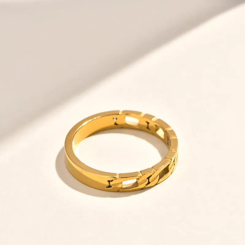 Gold Plated Titanium Steel Hollow Leaf Heart Clock Ring Simple Versatile Chain Design Geometric Shape Weekend Travel Daily Date Festival