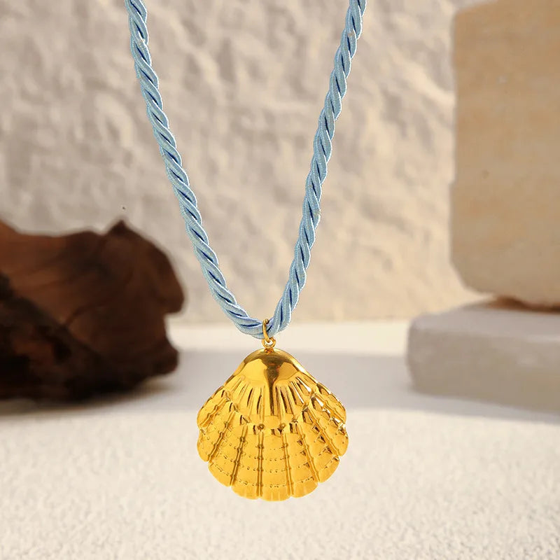 Gold Plated Titanium Steel Necklace With Woven Fine Rope Ocean Pendant Stainless Steel Sweet Cool Style For Women Animal Zodiac Pattern