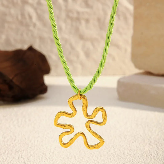 Gold Plated Titanium Steel Necklace With Woven Fine Rope Ocean Pendant Stainless Steel Sweet Cool Style For Women Animal Zodiac Pattern