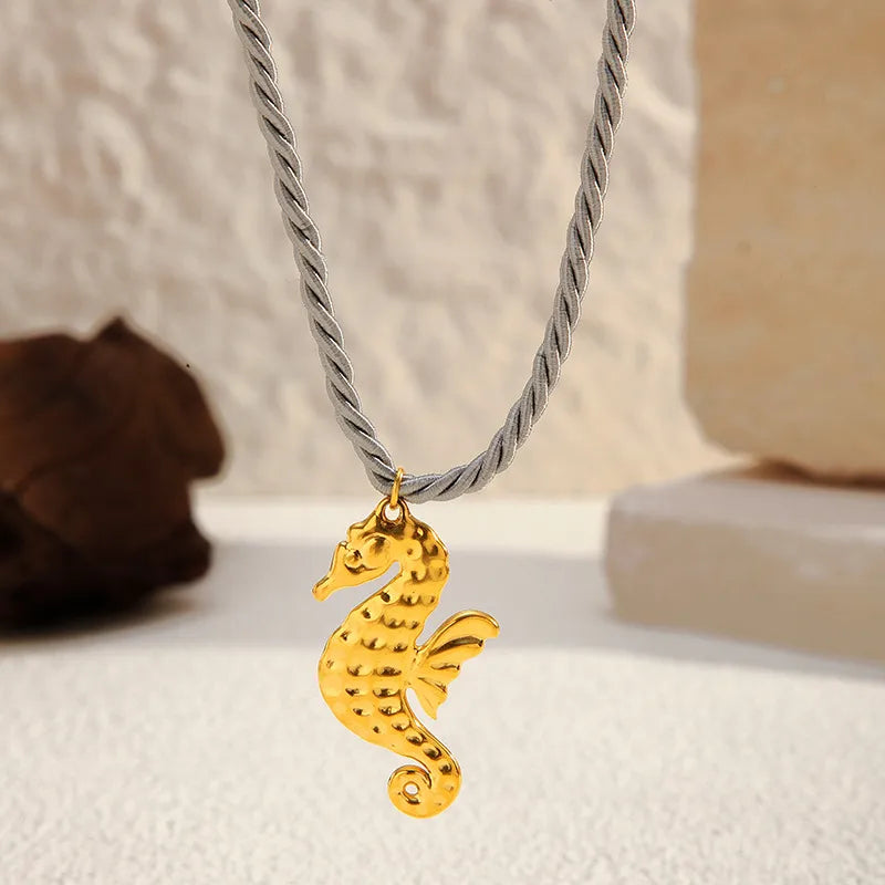 Gold Plated Titanium Steel Necklace With Woven Fine Rope Ocean Pendant Stainless Steel Sweet Cool Style For Women Animal Zodiac Pattern