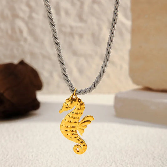 Gold Plated Titanium Steel Necklace With Woven Fine Rope Ocean Pendant Stainless Steel Sweet Cool Style For Women Animal Zodiac Pattern