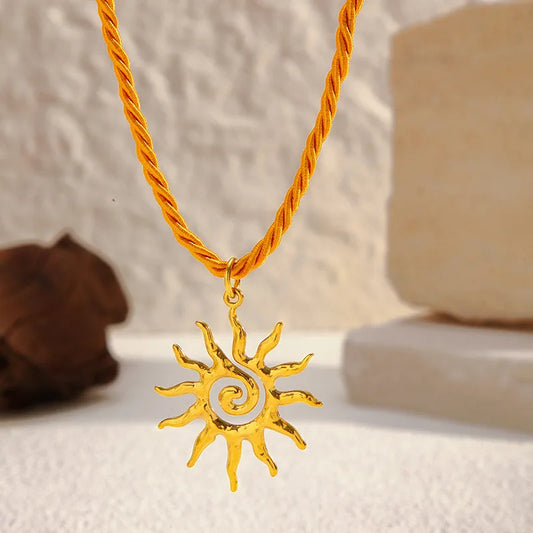 Gold Plated Titanium Steel Necklace With Woven Fine Rope Ocean Pendant Stainless Steel Sweet Cool Style For Women Animal Zodiac Pattern