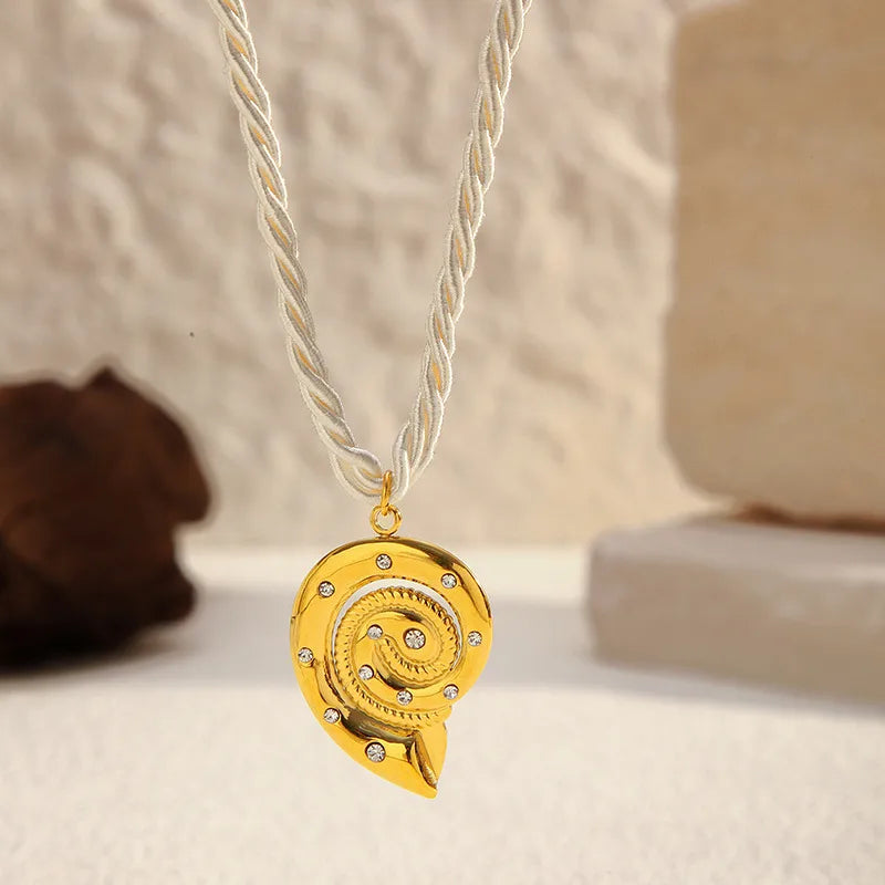 Gold Plated Titanium Steel Necklace With Woven Fine Rope Ocean Pendant Stainless Steel Sweet Cool Style For Women Animal Zodiac Pattern