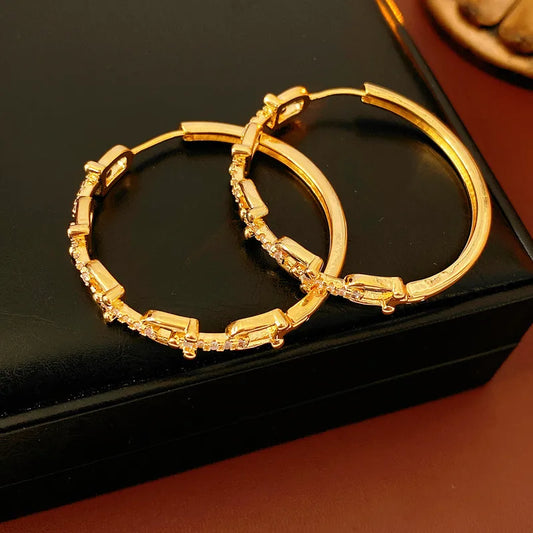 Gold Plated Zircon U-Shaped Splicing Earrings Fashionable Minimalist Style Lightweight Luxury Feel Exaggerated Ear Jewelry