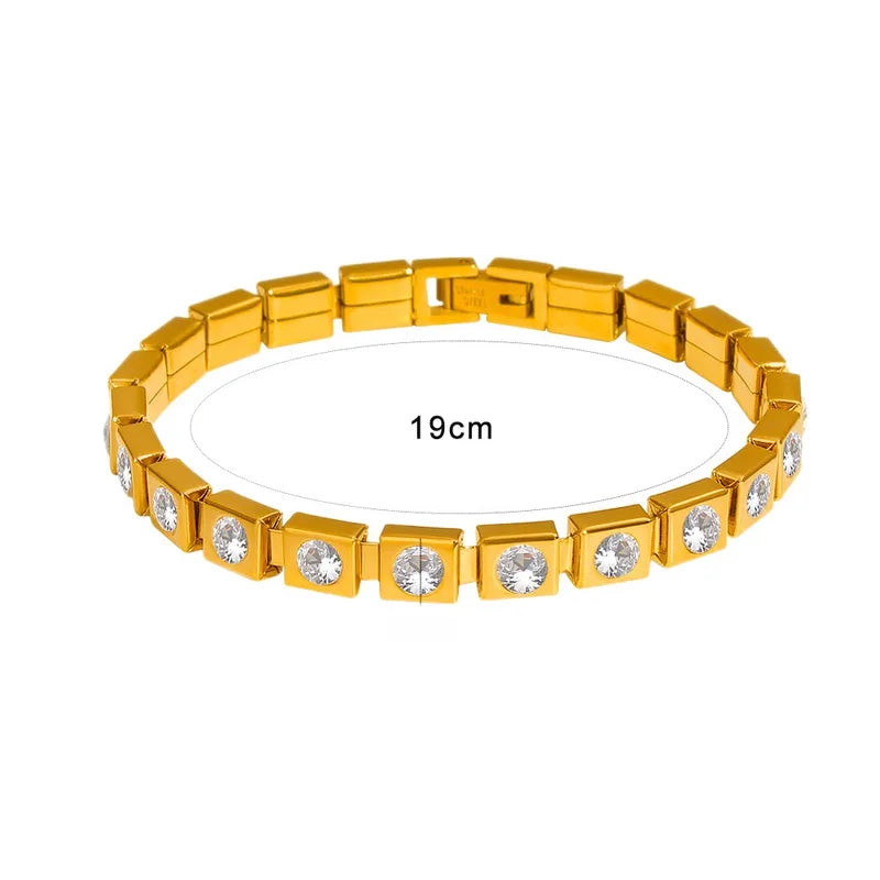 Gold Titanium-plated Steel Zircon Diamond Inlaid Women's Bracelet Simple Geometric Design